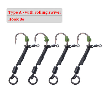 4 gab. Gatavi piesieti Ronnie Rigs dzeloņstieņu makšķerēšanas āķi ar uznirstošo boili savienotāju, velmējamām grozāmām ovālām ēsmas skrūvēm zivju piederumiem