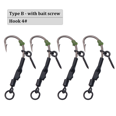 4 gab. Gatavi piesieti Ronnie Rigs dzeloņstieņu makšķerēšanas āķi ar uznirstošo boili savienotāju, velmējamām grozāmām ovālām ēsmas skrūvēm zivju piederumiem