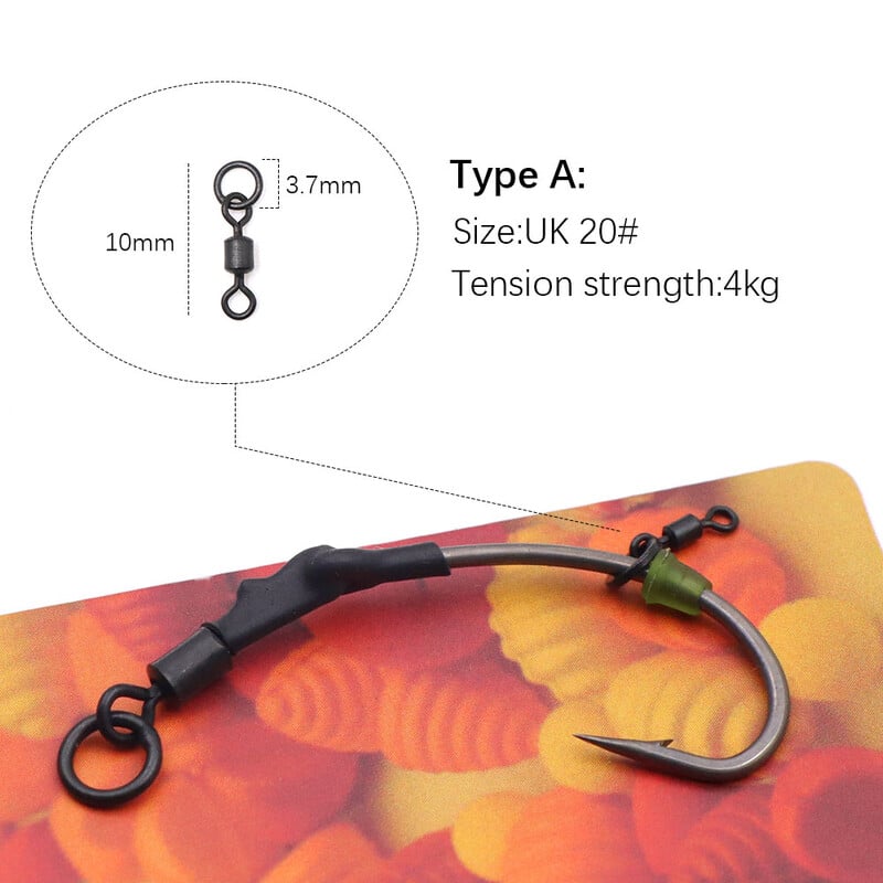 4 gab. Gatavi piesieti Ronnie Rigs dzeloņstieņu makšķerēšanas āķi ar uznirstošo boili savienotāju, velmējamām grozāmām ovālām ēsmas skrūvēm zivju piederumiem