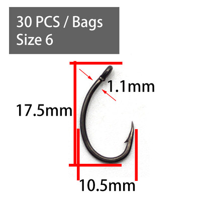 30 DB horog ponty PTFE bevonat ponty horgok magas széntartalmú acél matt fekete mikrohorggal 2 4 6 8 Tartozékok pontyhorgász felszereléshez