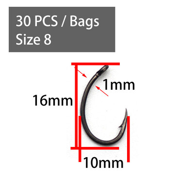 30 DB horog ponty PTFE bevonat ponty horgok magas széntartalmú acél matt fekete mikrohorggal 2 4 6 8 Tartozékok pontyhorgász felszereléshez