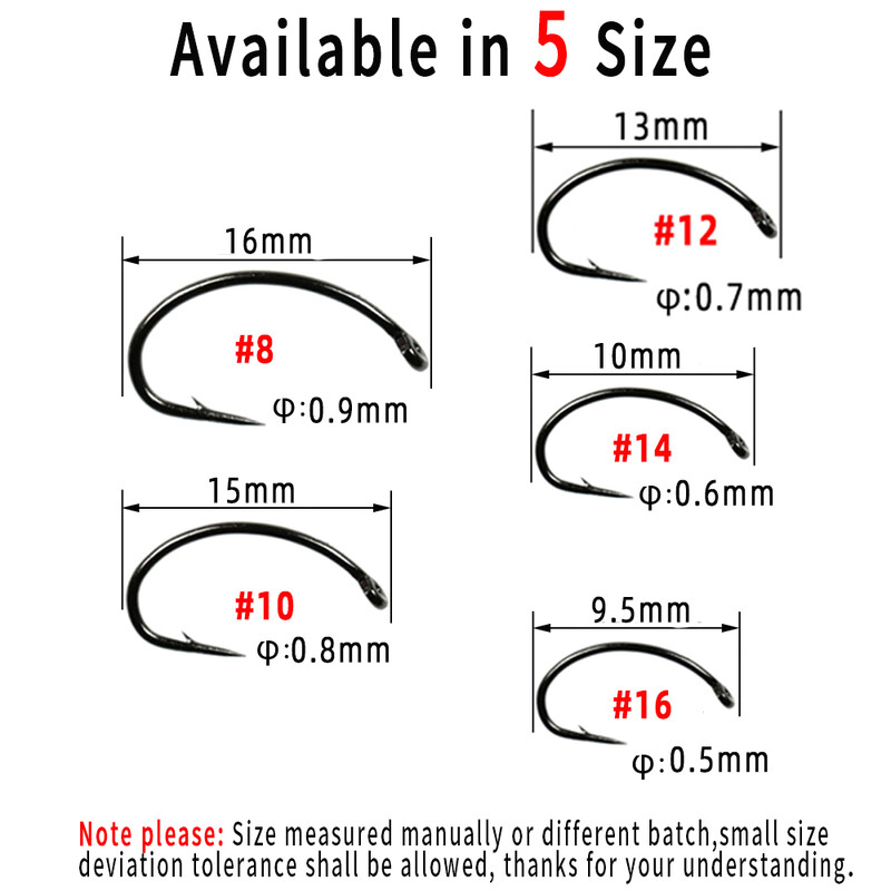 Wifreo 100 DB Légykötő horog Nympha Bug Garnélarák Scud Pupae Larvae Caddis Flies Horgászhorgok #8~#16 Légyhorgász