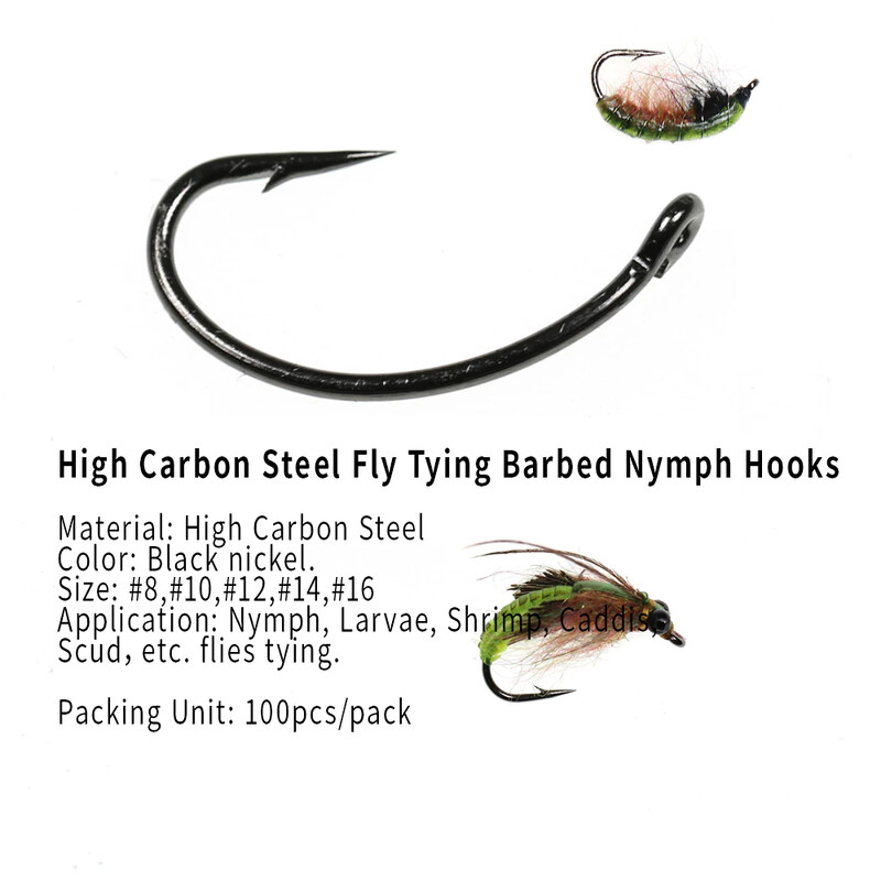 Wifreo 100 DB Légykötő horog Nympha Bug Garnélarák Scud Pupae Larvae Caddis Flies Horgászhorgok #8~#16 Légyhorgász