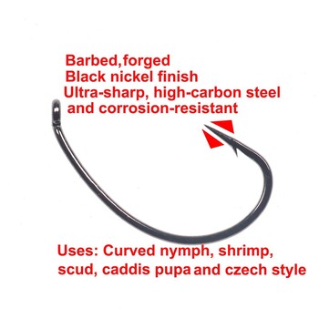 Bimoo 50/100 Fly Tying Curve Shenk Hooks Flies Making Hook Wide Gap Nymph Caddis Midge Shrimp Fly Fishing Hook #6 #8 #10 #12 #14