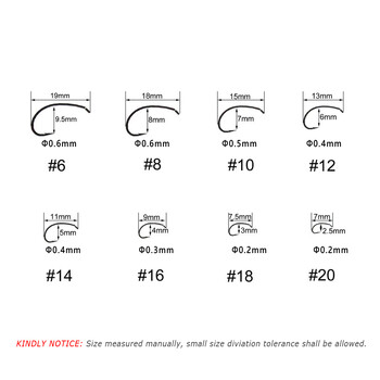 Bimoo 50/100 Fly Tying Curve Shenk Hooks Flies Making Hook Wide Gap Nymph Caddis Midge Shrimp Fly Fishing Hook #6 #8 #10 #12 #14