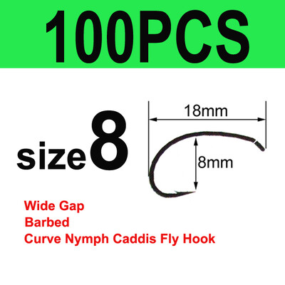 Bimoo 50/100 Cârlige cu tijă curbă pentru legarea muștelor Cârlig pentru fabricarea muștelor Cârlig de pescuit cu muște cu distanță largă Nymph Caddis Midge Creveți Cârlig de pescuit cu muscă #6 #8 #10 #12 #14