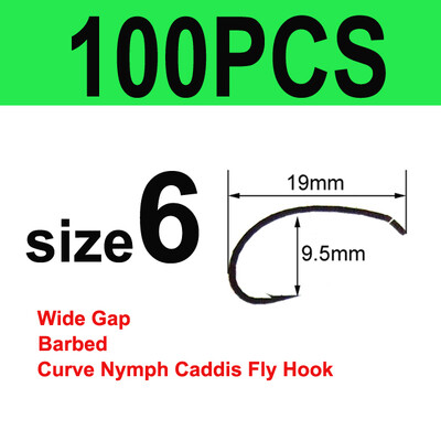 Bimoo 50/100 Cârlige cu tijă curbă pentru legarea muștelor Cârlig pentru fabricarea muștelor Cârlig de pescuit cu muște cu distanță largă Nymph Caddis Midge Creveți Cârlig de pescuit cu muscă #6 #8 #10 #12 #14