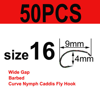 Bimoo 50/100 Cârlige cu tijă curbă pentru legarea muștelor Cârlig pentru fabricarea muștelor Cârlig de pescuit cu muște cu distanță largă Nymph Caddis Midge Creveți Cârlig de pescuit cu muscă #6 #8 #10 #12 #14