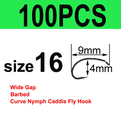 Bimoo 50/100 Cârlige cu tijă curbă pentru legarea muștelor Cârlig pentru fabricarea muștelor Cârlig de pescuit cu muște cu distanță largă Nymph Caddis Midge Creveți Cârlig de pescuit cu muscă #6 #8 #10 #12 #14