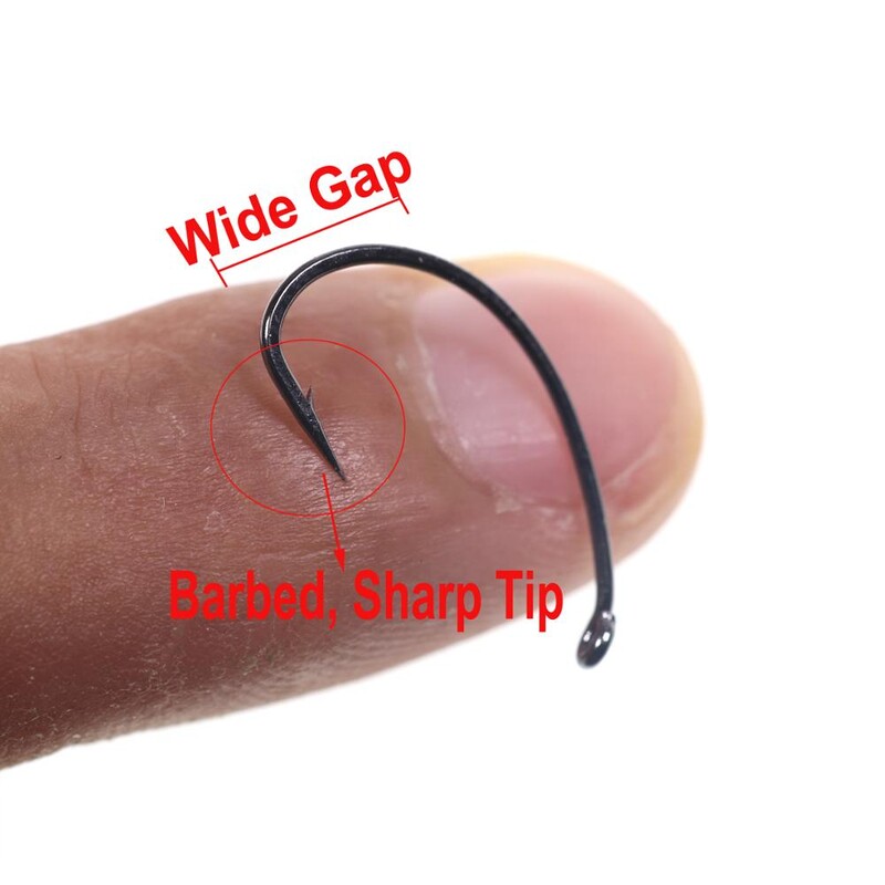 Bimoo 50/100 Cârlige cu tijă curbă pentru legarea muștelor Cârlig pentru fabricarea muștelor Cârlig de pescuit cu muște cu distanță largă Nymph Caddis Midge Creveți Cârlig de pescuit cu muscă #6 #8 #10 #12 #14