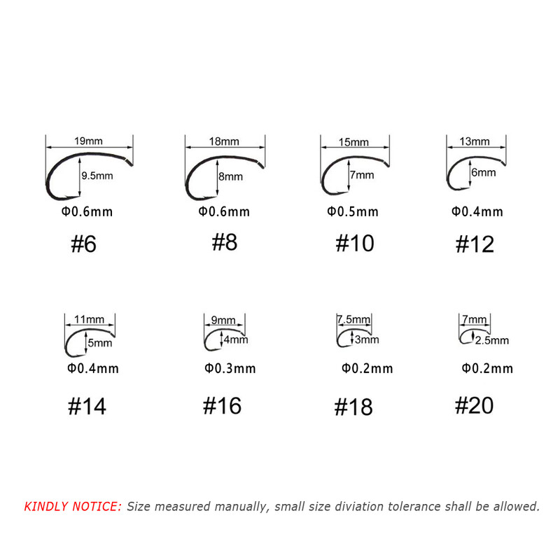 Bimoo 50/100 Cârlige cu tijă curbă pentru legarea muștelor Cârlig pentru fabricarea muștelor Cârlig de pescuit cu muște cu distanță largă Nymph Caddis Midge Creveți Cârlig de pescuit cu muscă #6 #8 #10 #12 #14