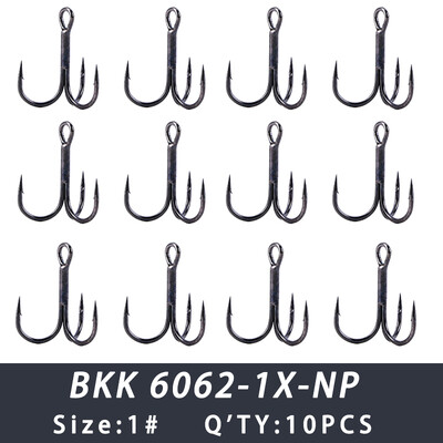 BKK 6062-1X-NP háromszoros horog BT621 fekete nikkel hármas horgász horgok 1# - 12# kerek hegyű horgászhorog sósvízi édesvízi horgászathoz