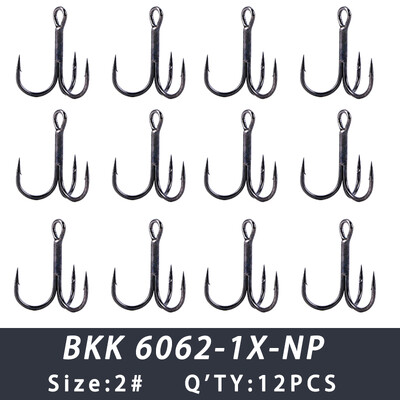 BKK 6062-1X-NP háromszoros horog BT621 fekete nikkel hármas horgász horgok 1# - 12# kerek hegyű horgászhorog sósvízi édesvízi horgászathoz