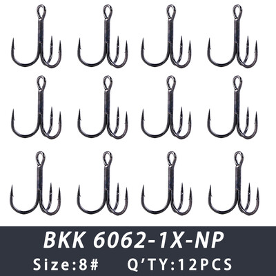 BKK 6062-1X-NP háromszoros horog BT621 fekete nikkel hármas horgász horgok 1# - 12# kerek hegyű horgászhorog sósvízi édesvízi horgászathoz