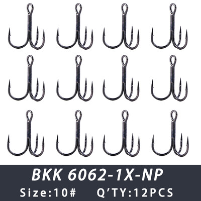 BKK 6062-1X-NP háromszoros horog BT621 fekete nikkel hármas horgász horgok 1# - 12# kerek hegyű horgászhorog sósvízi édesvízi horgászathoz