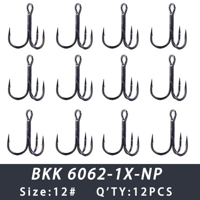 BKK 6062-1X-NP háromszoros horog BT621 fekete nikkel hármas horgász horgok 1# - 12# kerek hegyű horgászhorog sósvízi édesvízi horgászathoz