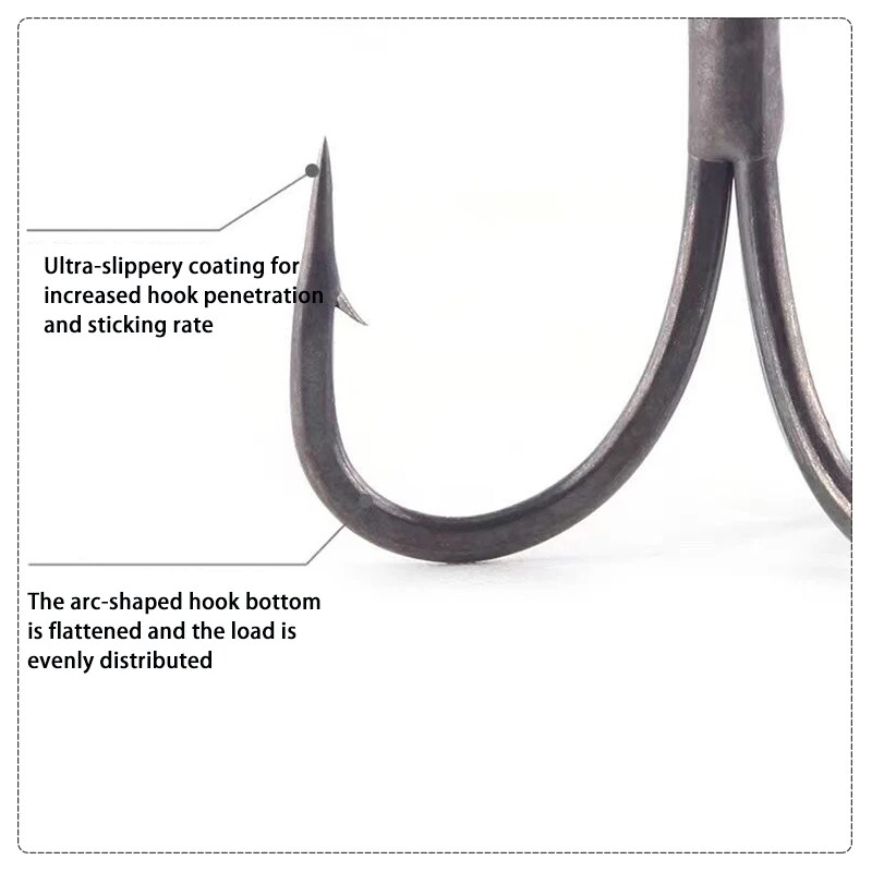 BKK 6062-1X-NP háromszoros horog BT621 fekete nikkel hármas horgász horgok 1# - 12# kerek hegyű horgászhorog sósvízi édesvízi horgászathoz