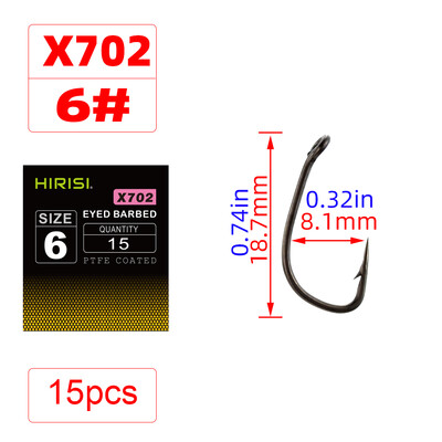 Cârlig de pește ghimpat din oțel cu înaltă carbon acoperit cu PTFE, 15 buc, cu accesorii pentru pescuit la crap X702