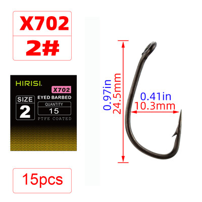 Cârlig de pește ghimpat din oțel cu înaltă carbon acoperit cu PTFE, 15 buc, cu accesorii pentru pescuit la crap X702