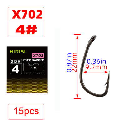 Cârlig de pește ghimpat din oțel cu înaltă carbon acoperit cu PTFE, 15 buc, cu accesorii pentru pescuit la crap X702