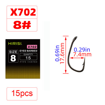 Cârlig de pește ghimpat din oțel cu înaltă carbon acoperit cu PTFE, 15 buc, cu accesorii pentru pescuit la crap X702