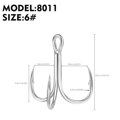 PROBEROS 20 ks/lot Trojháčiky 14#-3/0# Cínové farebné trojháčiky s antikoróznou úpravou, vysokopevnostné príslušenstvo, 3X