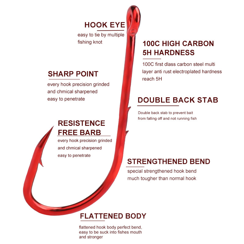 50-100 vnt Daug anglies plieno jaukų laikikliai žvejybos kabliukai raudoni 4/0#-10# snapas spygliuotas ilgas kotas Jig sliekinių kabliukų priedai