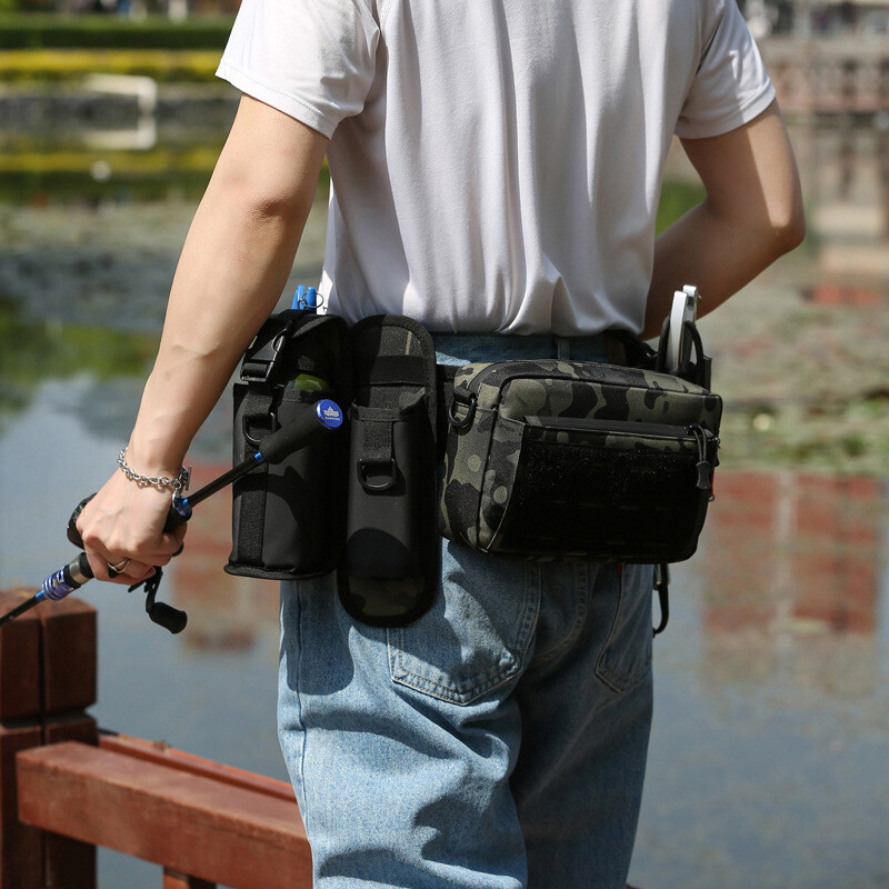Žvejybos meškerės krepšys, juosmuo Lauko daugiafunkcis taktinis diržas, vyriški pečių krepšiai „Fanny Pack Gear“ naudingumo saugojimo stovyklavietės krepšys