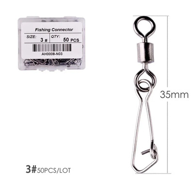 50 ks/krabica Nerezový rybársky otočný háčik s ložiskom #2/0 - #14 s karabínou a konektorom na rybárske náčinie