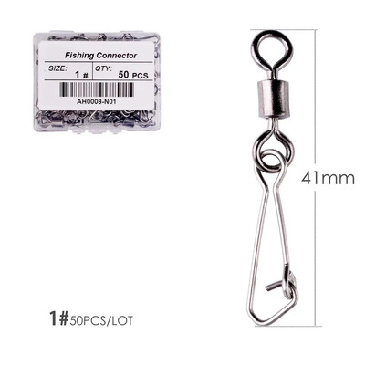 50 ks/krabica Nerezový rybársky otočný háčik s ložiskom #2/0 - #14 s karabínou a konektorom na rybárske náčinie