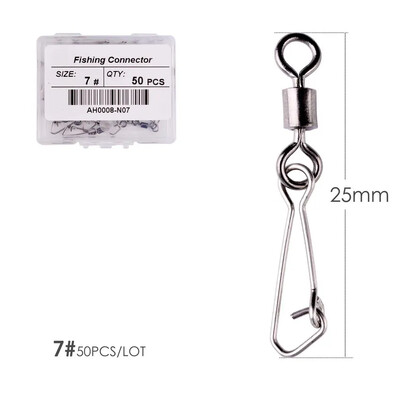 50 ks/krabica Nerezový rybársky otočný háčik s ložiskom #2/0 - #14 s karabínou a konektorom na rybárske náčinie