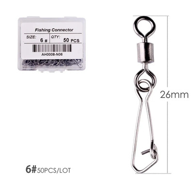 50 ks/krabica Nerezový rybársky otočný háčik s ložiskom #2/0 - #14 s karabínou a konektorom na rybárske náčinie