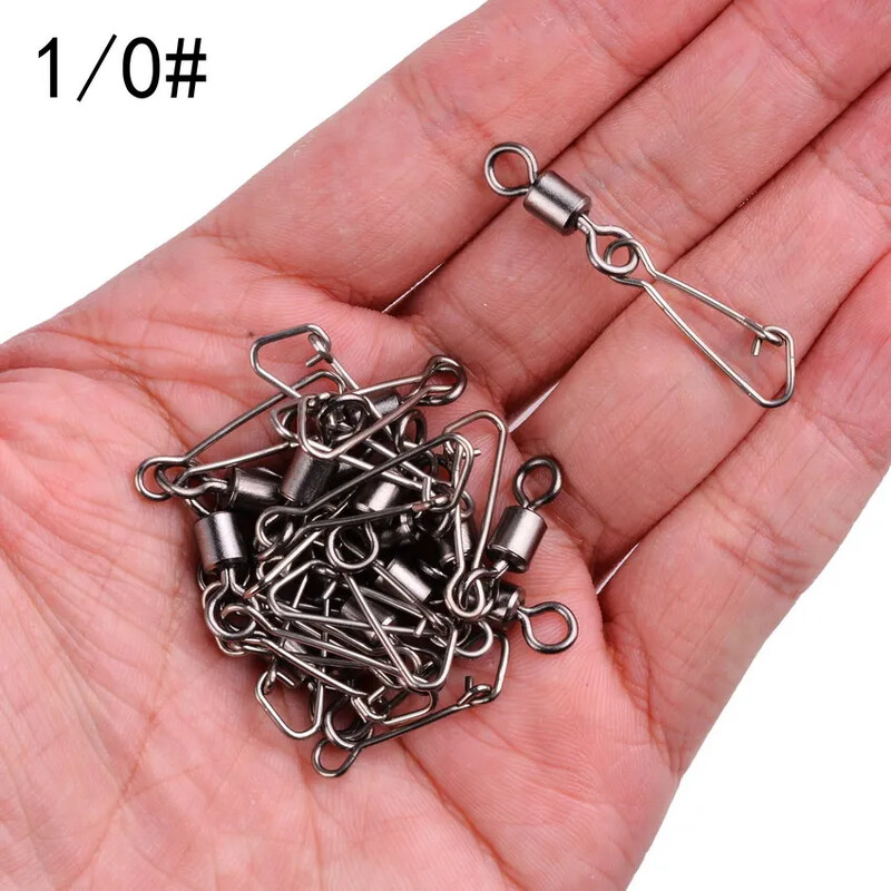 50 ks/krabica Nerezový rybársky otočný háčik s ložiskom #2/0 - #14 s karabínou a konektorom na rybárske náčinie