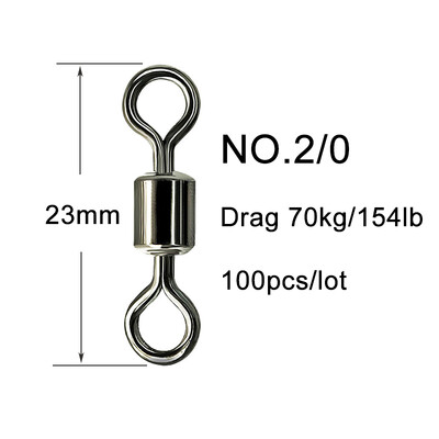 100 GAB makšķerēšanas savienotāju piederumi, grozāmi zvejas āķi, auklas savienotāji, nerūsējošā tērauda zivju piederumi