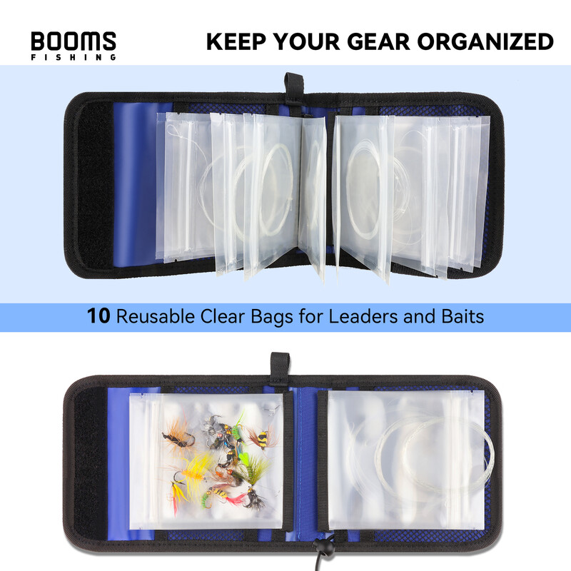 Booms Fishing SH2 žvejybos reikmenų segtuvas, 10 kišenių muselines žūklės reikmenų laikymo antgalio lyno piniginės dėklas Antgalio laikymo paketas