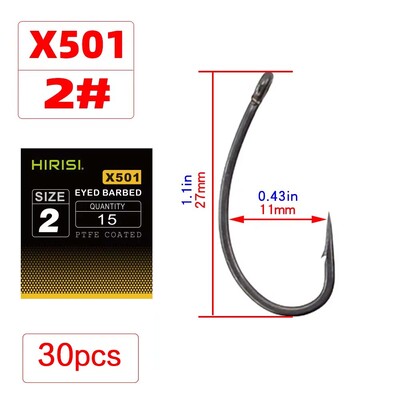 30 vnt PTFE dengtas daug anglies nerūdijančio plieno spygliuotas žuvies kabliukas su akiniais karpių žvejybos priedais X501