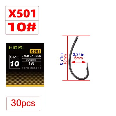 30 vnt PTFE dengtas daug anglies nerūdijančio plieno spygliuotas žuvies kabliukas su akiniais karpių žvejybos priedais X501