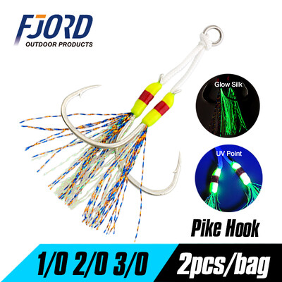 FJORD 2 vnt./maišelis pagalbinis kabliukas, spygliuotas UV taškas, švytintis lydekas, anglies dioksidas, plieninis žvejybos kabliukas jūra Žiemos poledinės žūklės priedai