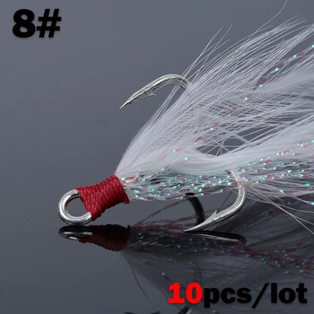 OUTKIT 10 τεμ. Lure Treble Hooks 4X Strength with Feather Tackle Fishing Hook Stronger Carbon Steel Barbed Fishhooks Pesca