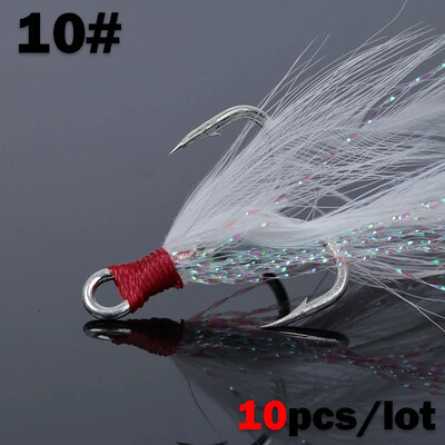 OUTKIT 10 vnt Masalo treble kabliukai 4x stiprumo su plunksniniais reikmenimis žvejybos kabliukas, stipresnis anglies plieno spygliuotas kabliukas Pesca