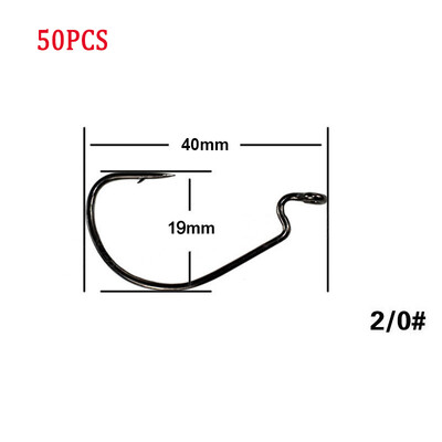 50gab/partija Makšķerēšanas āķis Mīksts tārpu āķi ar augstu oglekļa tēraudu plats Super Lock Fishhoos Offset āķis 8#-5/0 Hamecon Texan