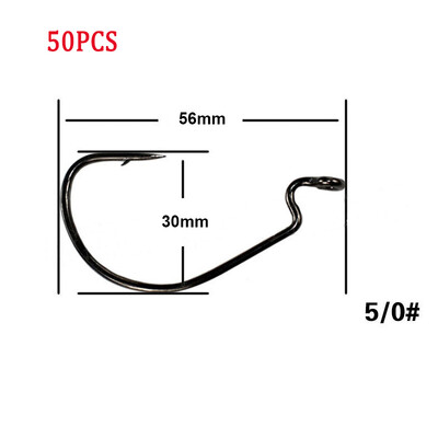 50gab/partija Makšķerēšanas āķis Mīksts tārpu āķi ar augstu oglekļa tēraudu plats Super Lock Fishhoos Offset āķis 8#-5/0 Hamecon Texan
