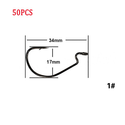 50gab/partija Makšķerēšanas āķis Mīksts tārpu āķi ar augstu oglekļa tēraudu plats Super Lock Fishhoos Offset āķis 8#-5/0 Hamecon Texan