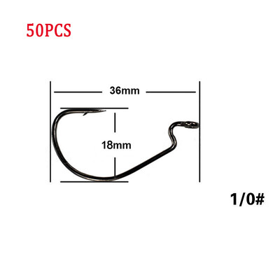 50gab/partija Makšķerēšanas āķis Mīksts tārpu āķi ar augstu oglekļa tēraudu plats Super Lock Fishhoos Offset āķis 8#-5/0 Hamecon Texan