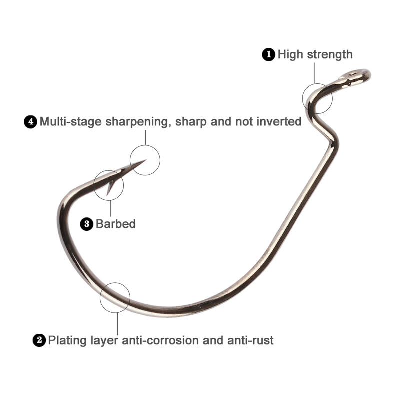50gab/partija Makšķerēšanas āķis Mīksts tārpu āķi ar augstu oglekļa tēraudu plats Super Lock Fishhoos Offset āķis 8#-5/0 Hamecon Texan