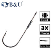 B&U 5ps rankų darbo vartomi kabliukai basų žvejybos kabliui iš anglies plieno ilgo koto kabliukas Minkštas kirminas Texas Rig žuvies reikmenys