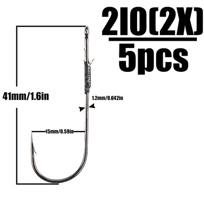 B&U 5ps rankų darbo vartomi kabliukai basų žvejybos kabliui iš anglies plieno ilgo koto kabliukas Minkštas kirminas Texas Rig žuvies reikmenys