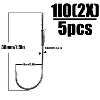 B&U 5ps rankų darbo vartomi kabliukai basų žvejybos kabliui iš anglies plieno ilgo koto kabliukas Minkštas kirminas Texas Rig žuvies reikmenys