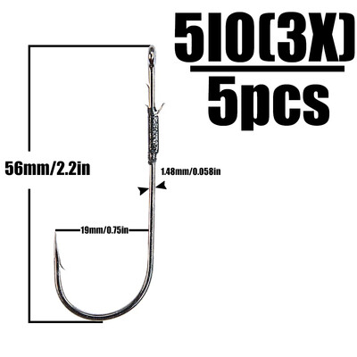 B&U 5ps rankų darbo vartomi kabliukai basų žvejybos kabliui iš anglies plieno ilgo koto kabliukas Minkštas kirminas Texas Rig žuvies reikmenys