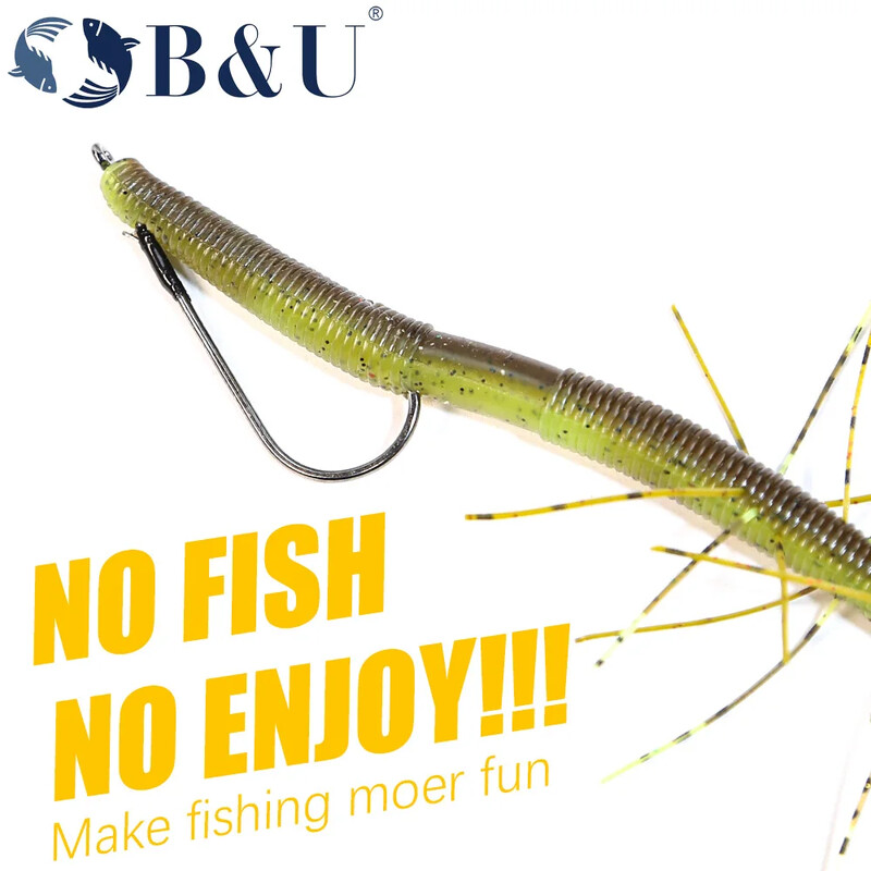 B&U 5ps rankų darbo vartomi kabliukai basų žvejybos kabliui iš anglies plieno ilgo koto kabliukas Minkštas kirminas Texas Rig žuvies reikmenys